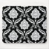 Rokoko-Damask Großes Muster Weiß auf Schwarz Mousepad (Vorne)