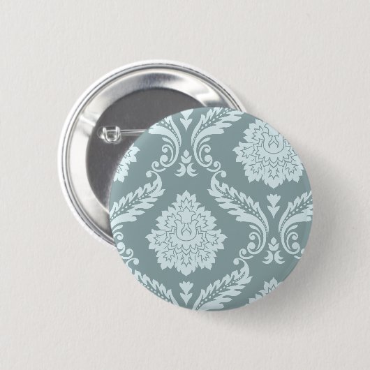Rokoko-Damask-Kunst I Enteneiblau + Türkis Button (Vorne & Hinten)