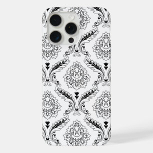 Rokoko-Damask-Linienmuster Schwarz auf Weiß iPhone 15 Pro Max Hülle