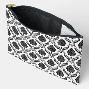 Rokoko-Damask-Wiederholungsmuster Schwarz auf Weiß Zubehörtasche