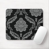 Rokoko-Damaske-Versatzmuster Grau auf Schwarz Mousepad (Mit Mouse)