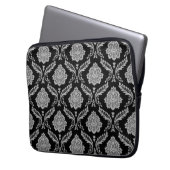 Rokoko-Damaskmuster Grau auf Schwarz Laptopschutzhülle (Vorderseite Links)