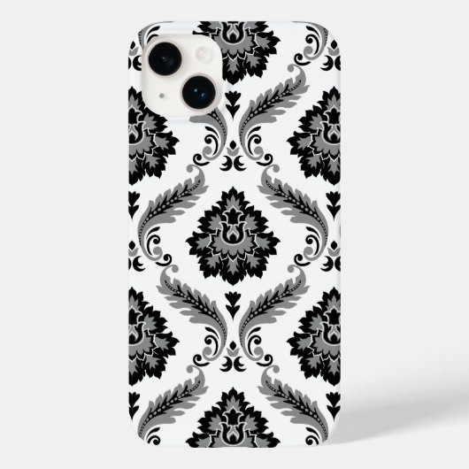 Rokoko-Damaskmuster Grau Schwarz Weiß Case-Mate iPhone Hülle (Rückseite)