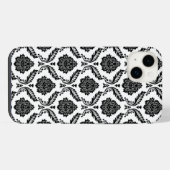 Rokoko-Damaskmuster Schwarz auf Weiß iPhone Hülle (Rückseite (Horizontal))