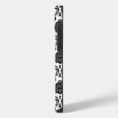 Rokoko-Damaskmuster Schwarz auf Weiß iPhone Hülle (Linke Seite)