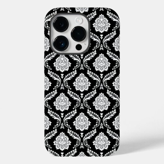 Rokoko-Damaskmuster Weiß auf Schwarz Case-Mate iPhone Hülle (Rückseite)