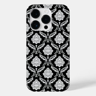 Rokoko-Damaskmuster Weiß auf Schwarz Case-Mate iPhone 14 Pro Hülle