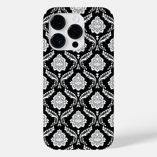 Rokoko-Damaskmuster Weiß auf Schwarz  Case-Mate iPhone Hülle (Rückseite)