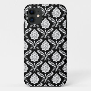 Rokoko-Damaskmuster Weiß auf Schwarz  Case-Mate iPhone Hülle