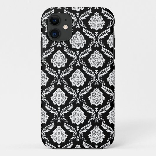 Rokoko-Damaskmuster Weiß auf Schwarz Case-Mate iPhone Hülle (Rückseite)