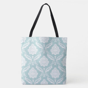 Rokoko-Damaskus großes Muster Weiß auf Enteneiblau Tasche