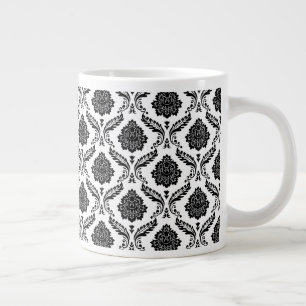 Rokoko-Damaskus kleines Muster Schwarz auf Weiß Jumbo-Tasse