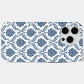 Rokoko-Damaskus-Muster Blau auf Weiß Case-Mate iPhone Hülle (Rückseite (Horizontal))