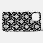 Rokoko-Damaskus-Muster Weiß auf Schwarz Case-Mate iPhone Hülle (Rückseite (Horizontal))