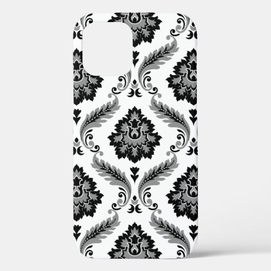 Rokoko-Damaskusmuster Grau Schwarz Weiß Case-Mate iPhone Hülle (Rückseite)