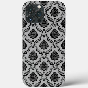 Rokoko-Damaskusmuster Schwarz auf Grau Case-Mate iPhone Hülle