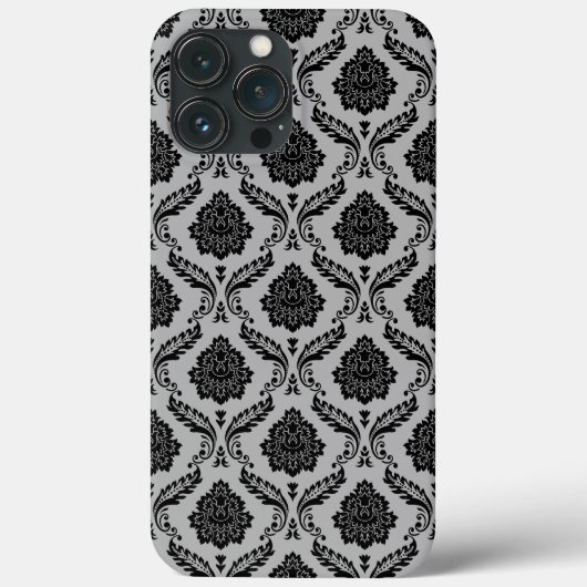 Rokoko-Damaskusmuster Schwarz auf Grau Case-Mate iPhone Hülle (Rückseite)
