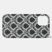 Rokoko-Damaskusmuster Schwarz auf Grau Case-Mate iPhone Hülle (Rückseite (Horizontal))