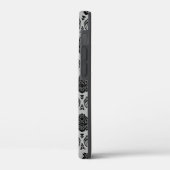 Rokoko-Damaskusmuster Schwarz auf Grau Case-Mate iPhone Hülle (Rückseite / Links)