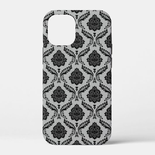 Rokoko-Damaskusmuster Schwarz auf Grau Case-Mate iPhone Hülle (Rückseite)