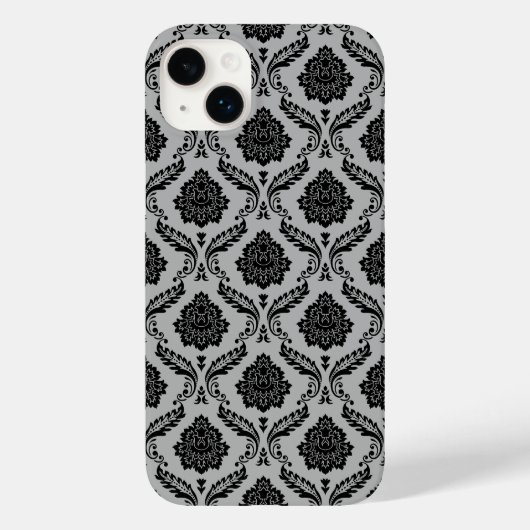 Rokoko-Damaskusmuster Schwarz auf Grau Case-Mate iPhone Hülle (Rückseite)