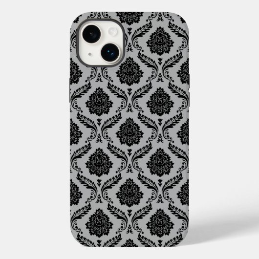 Rokoko-Damaskusmuster Schwarz auf Grau Case-Mate iPhone Hülle (Rückseite)