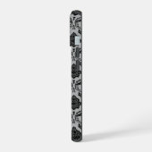 Rokoko-Damaskusmuster Schwarz auf Grau iPhone 15 Hülle (Linke Seite)