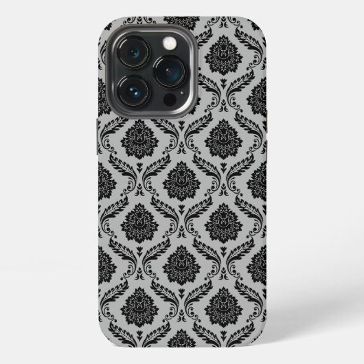 Rokoko-Damaskusmuster Schwarz auf Grau iPhone Hülle (Hinten)