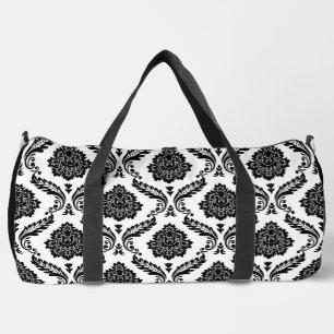 Rokoko-Damaskusmuster Schwarz auf Weiß Duffle Bag