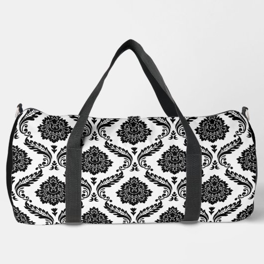 Rokoko-Damaskusmuster Schwarz auf Weiß Duffle Bag (Vorderseite)