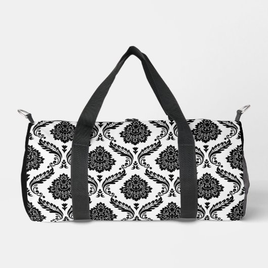 Rokoko-Damaskusmuster Schwarz auf Weiß Duffle Bag (Vorderseite)