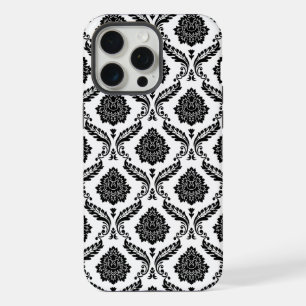Rokoko-Damaskusmuster Schwarz auf Weiß iPhone 15 Pro Max Hülle