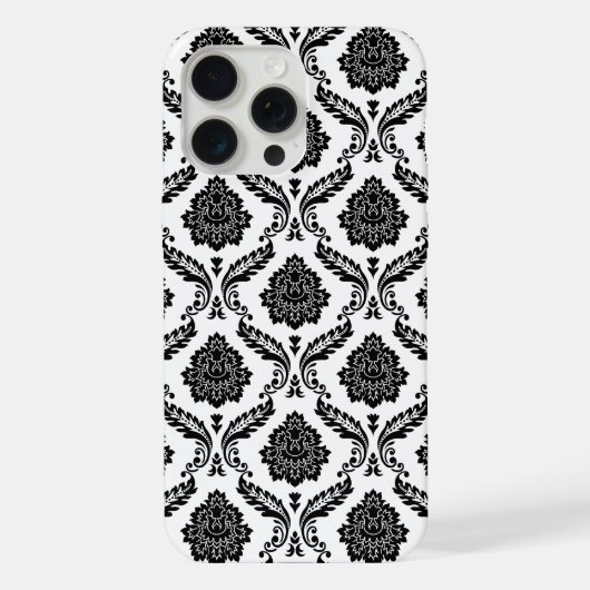 Rokoko-Damaskusmuster Schwarz auf Weiß iPhone Hülle (Rückseite)