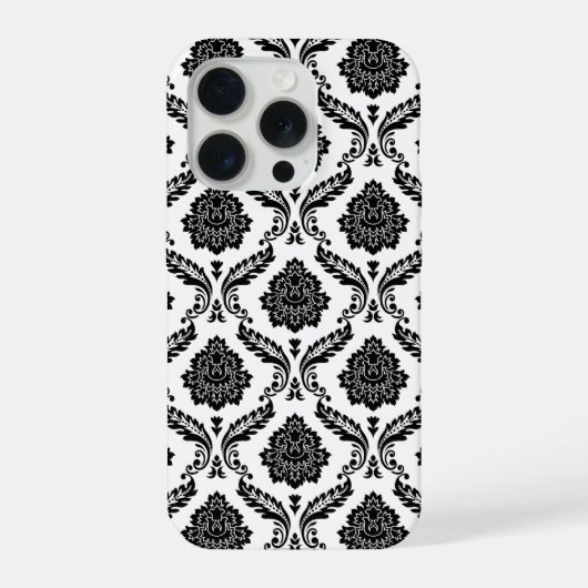 Rokoko-Damaskusmuster Schwarz auf Weiß iPhone Hülle (Rückseite)