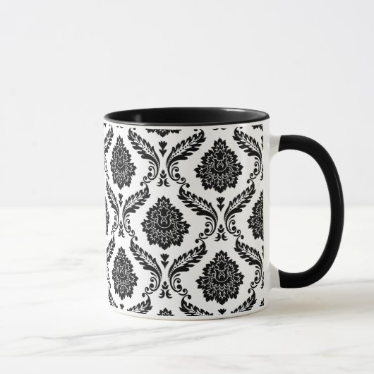Rokoko-Damaskusmuster Schwarz auf Weiß Tasse (Rechts)