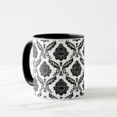 Rokoko-Damaskusmuster Schwarz auf Weiß Tasse (Vorderseite Links)