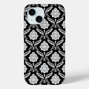 Rokoko-Damaskusmuster Weiß auf Schwarz  Case-Mate iPhone Hülle