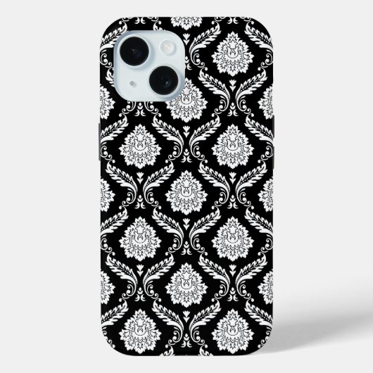 Rokoko-Damaskusmuster Weiß auf Schwarz  Case-Mate iPhone Hülle (Rückseite)