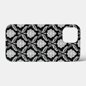 Rokoko-Damaskusmuster Weiß auf Schwarz Case-Mate iPhone Hülle (Rückseite (Horizontal))