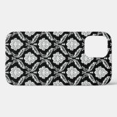 Rokoko-Damaskusmuster Weiß auf Schwarz Case-Mate iPhone Hülle (Rückseite (Horizontal))