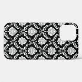 Rokoko-Damaskusmuster Weiß auf Schwarz Case-Mate iPhone Hülle (Rückseite (Horizontal))