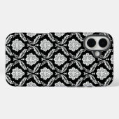 Rokoko-Damaskusmuster Weiß auf Schwarz Case-Mate iPhone Hülle (Rückseite (Horizontal))
