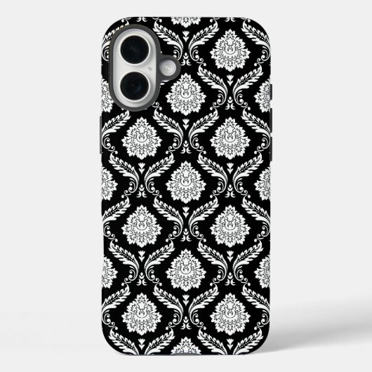 Rokoko-Damaskusmuster Weiß auf Schwarz Case-Mate iPhone Hülle (Rückseite)