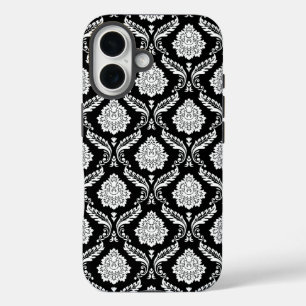 Rokoko-Damaskusmuster Weiß auf Schwarz  iPhone 16 Hülle