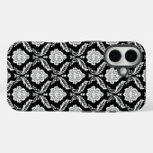 Rokoko-Damaskusmuster Weiß auf Schwarz Case-Mate iPhone Hülle (Rückseite (Horizontal))