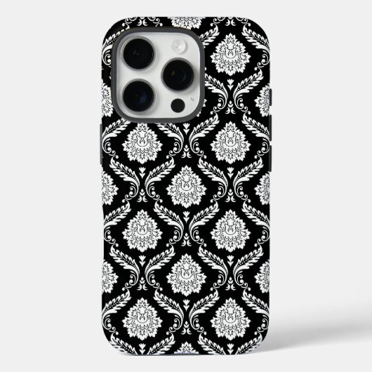 Rokoko-Damaskusmuster Weiß auf Schwarz Case-Mate iPhone Hülle (Rückseite)