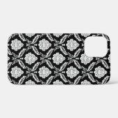 Rokoko-Damaskusmuster Weiß auf Schwarz Case-Mate iPhone Hülle (Rückseite (Horizontal))