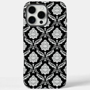 Rokoko-Damaskusmuster Weiß auf Schwarz  iPhone 16 Pro Max Hülle