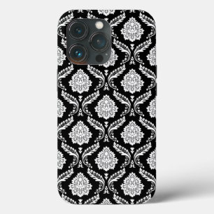 Rokoko-Damaskusmuster Weiß auf Schwarz  Case-Mate iPhone Hülle