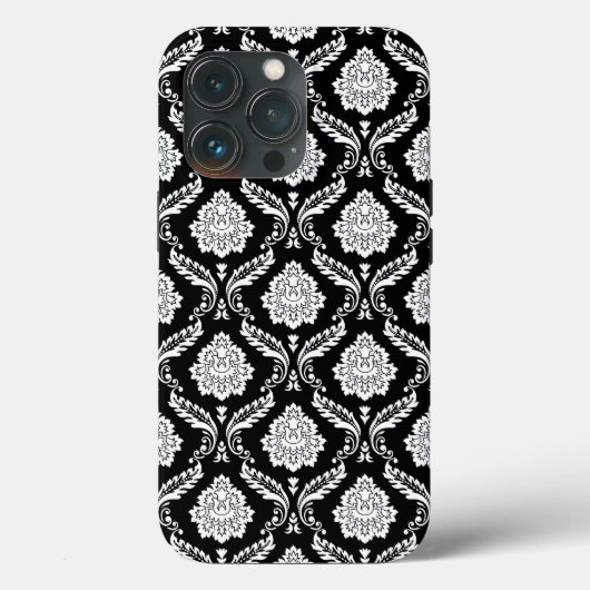 Rokoko-Damaskusmuster Weiß auf Schwarz Case-Mate iPhone Hülle (Rückseite)
